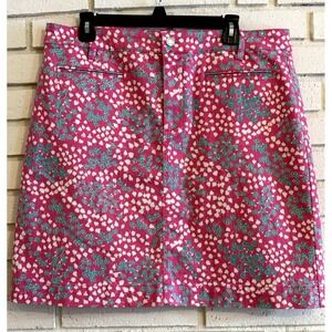 Talbots‎ Stretch Denim Pink Green White Floral Skirt Size 14 NWOT